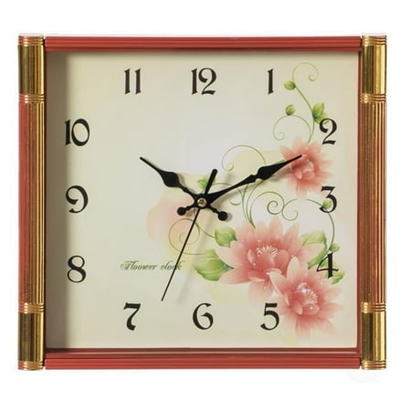 Quickway Imports Unique Modern Square Shaped Wall Clock With Floral Design for Living Room, Kitchen, or Dining Room