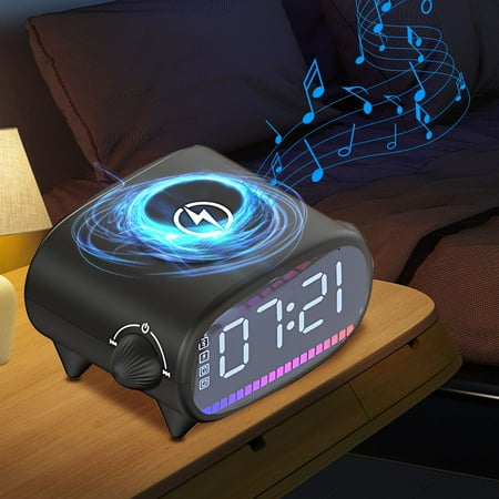 Quinlirra Multi-Function Five-In-One Alarm Clock Bluetooth Speaker Wireless Quick Charge Nightlight Clock Desktop Wireless Charger Iphone Charger Fast Charging Iphone 15 Charger Halloween Gifts