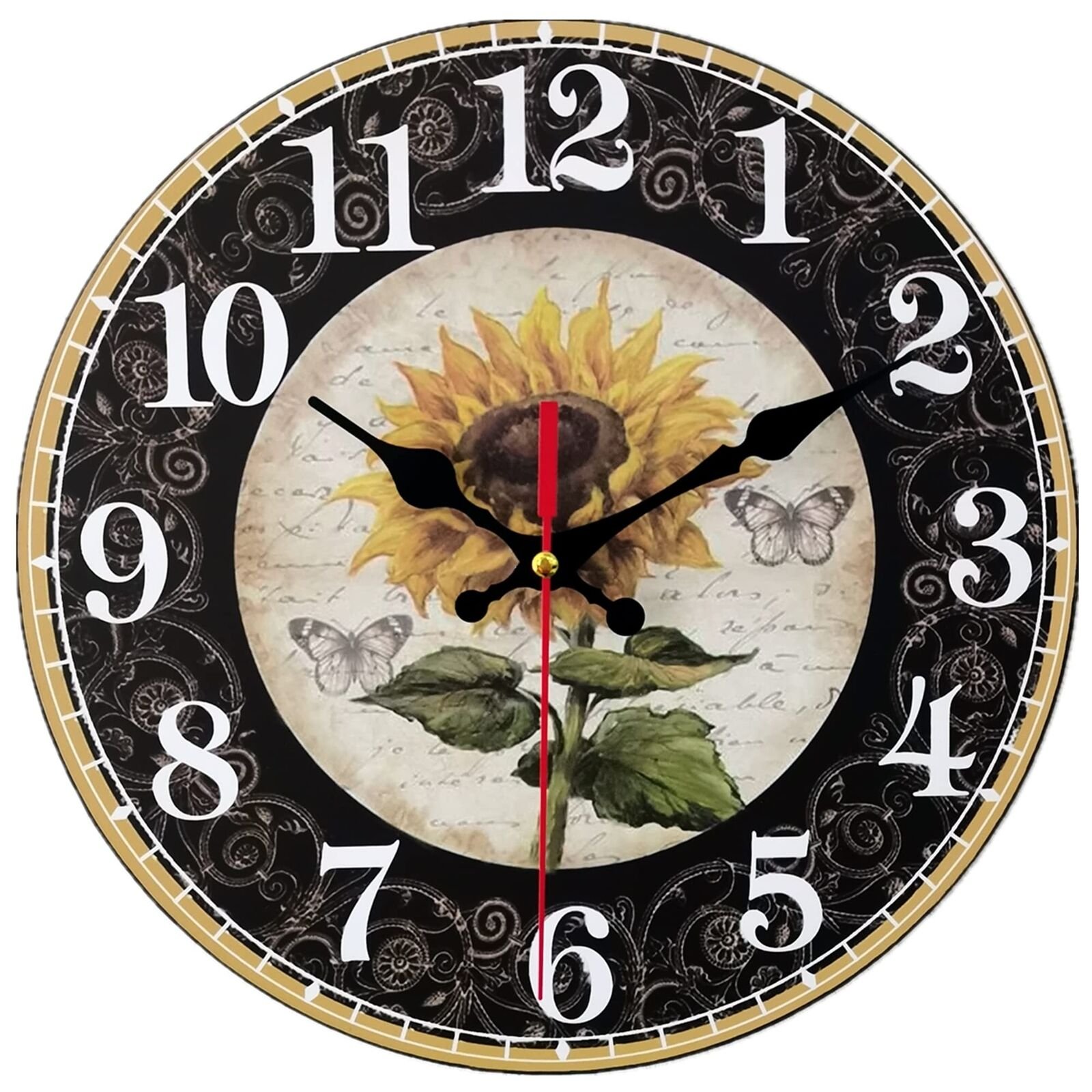 Qukueoy 12 Inch Sunflower Kitchen Wall Clock Rustic Farmhouse Clocks, Thick W...