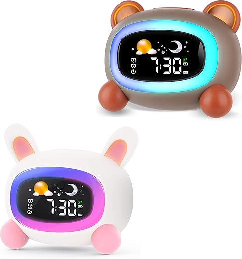 Rabbit Alarm Clock and Bear Alarm Clock for Kids,Sleep Training Clock for Toddlers