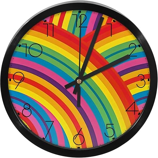 Rainbows Colorful Wall Clocks Silent Non-Ticking Battery Operated, Modern Quartz Clock for Home School, Classroom, Office, Bedroom, Living Room Decor