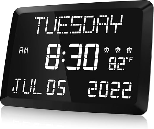 Raynic Digital Clock, 11.5" Large Display Digital Wall Clock,Adjustable Brightness Calendar Clock with Day and Date, Indoor Temperature, Snooze,12/24H, DST for Home, Office, Elderly