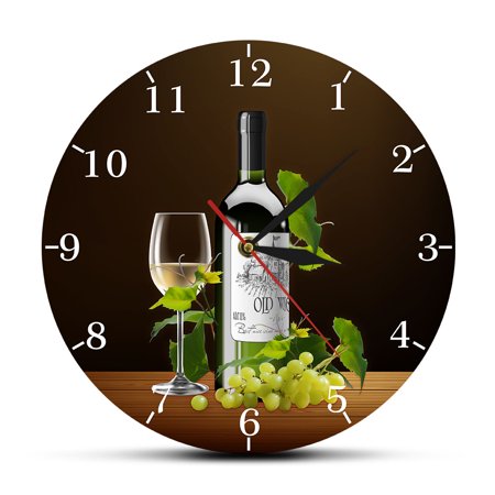 Red and White Wine Winery Drunkery Sign Modern Kitchen Wall Clock Bottles & Wineglasses With Grapes Home Bar Tavern Wall Clock