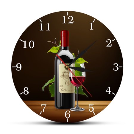 Red and White Wine Winery Drunkery Sign Modern Kitchen Wall Clock Bottles & Wineglasses With Grapes Home Bar Tavern Wall Clock