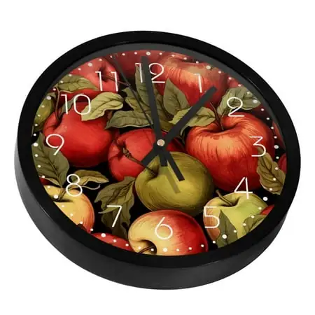 Red Apples Fruit Silent Wall Clock, Non Ticking Battery Operated 9.8 Inch Wall Clocks for Bedroom Kitchen Home Office School Art Decor