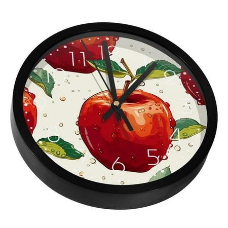 Red Apples Fruit Silent Wall Clock, Non Ticking Battery Operated 9.8 Inch Wall Clocks for Bedroom Kitchen Home Office School Art Decor