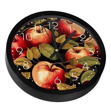 Red Apples Fruit Silent Wall Clock, Non Ticking Battery Operated 9.8 Inch Wall Clocks for Bedroom Kitchen Home Office School Art Decor