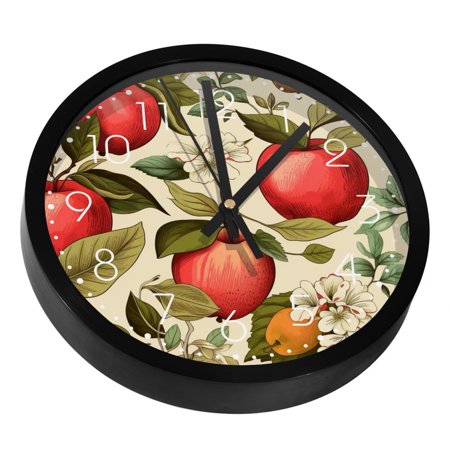 Red Apples Fruit Silent Wall Clock, Non Ticking Battery Operated 9.8 Inch Wall Clocks for Bedroom Kitchen Home Office School Art Decor