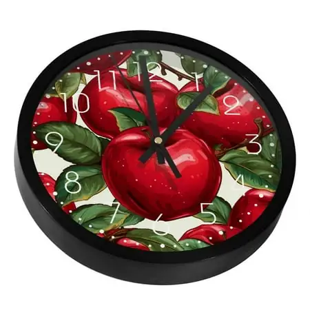 Red Apples Fruit Silent Wall Clock, Non Ticking Battery Operated 9.8 Inch Wall Clocks for Bedroom Kitchen Home Office School Art Decor