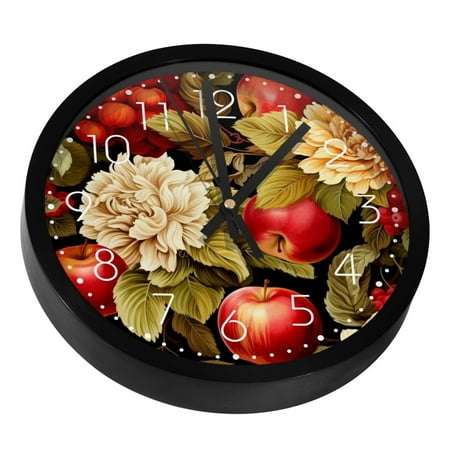 Red Apples Fruit Silent Wall Clock, Non Ticking Battery Operated 9.8 Inch Wall Clocks for Bedroom Kitchen Home Office School Art Decor