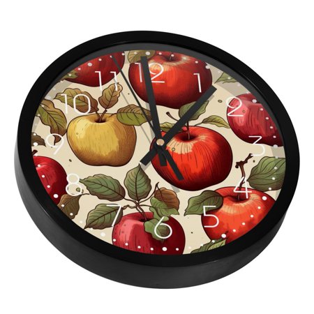 Red Apples Fruit Silent Wall Clock, Non Ticking Battery Operated 9.8 Inch Wall Clocks for Bedroom Kitchen Home Office School Art Decor