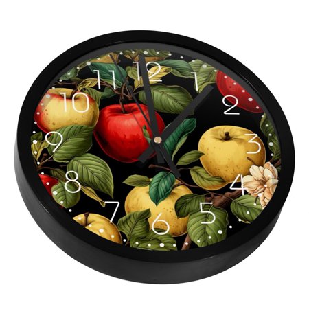 Red Apples Fruit Silent Wall Clock, Non Ticking Battery Operated 9.8 Inch Wall Clocks for Bedroom Kitchen Home Office School Art Decor