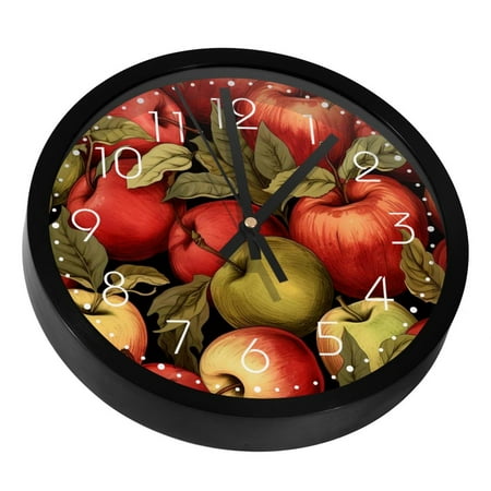 Red Apples Fruit Silent Wall Clock, Non Ticking Battery Operated 9.8 Inch Wall Clocks for Bedroom Kitchen Home Office School Art Decor