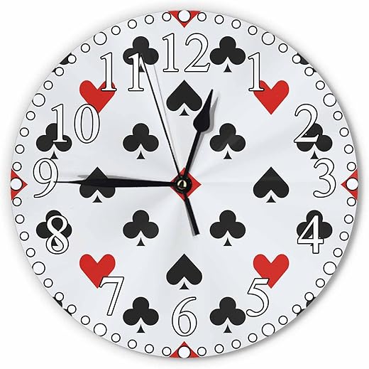 Red Black Poker Wall Clock Geometric Heart Triangle Shape Clock 10 Inch Silent Non-Ticking Clocks Battery Operated for Home Living Laundry Room Kitchen Bedroom Office