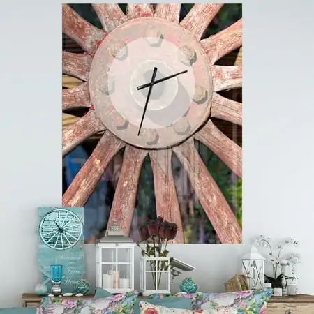 Red Metal Country Wagon Wheel' Oversized Farmhouse Metal Clock 30 in. wide x 40 in. high