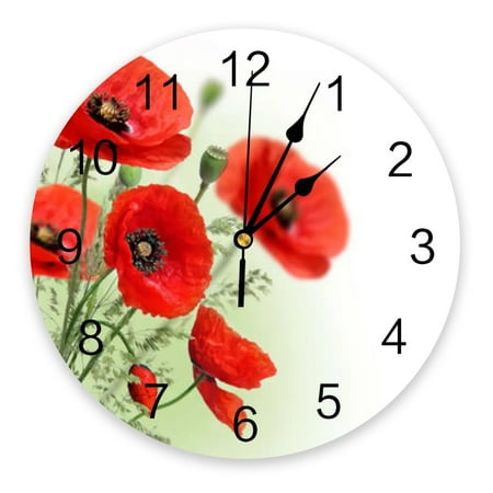 Red Poppy Flower Wall Clock Large Modern Kitchen Dinning Round Wall Clocks Bedroom Silent Hanging Watch