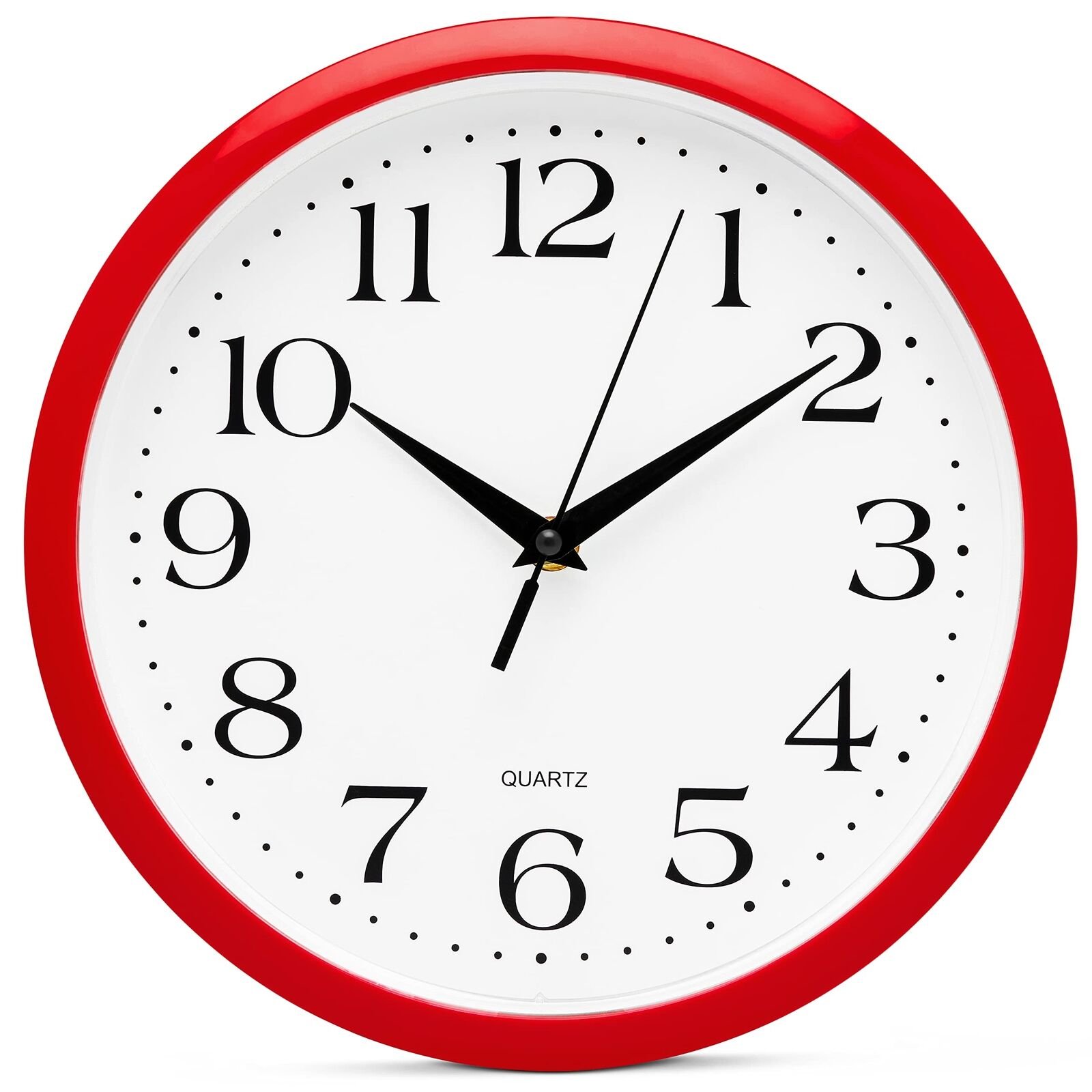 Red Wall Clock Silent Non Ticking - 12 Inch Quality Quartz Battery Operated R...