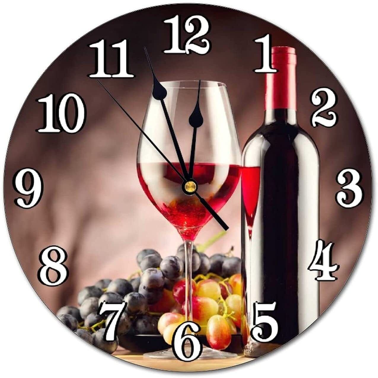 Red Wine with Ripe Grapes Wall Clock Silent Battery Operated 9.8" Home Decor