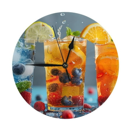 Refreshing Fruit Infused Drinks Wall Clock Silent Non Ticking - 10 Inch Battery Operated Modern Clocks for Living Room Bedroom Kitchen Bathroom Office Classroom, Decorative Clocks