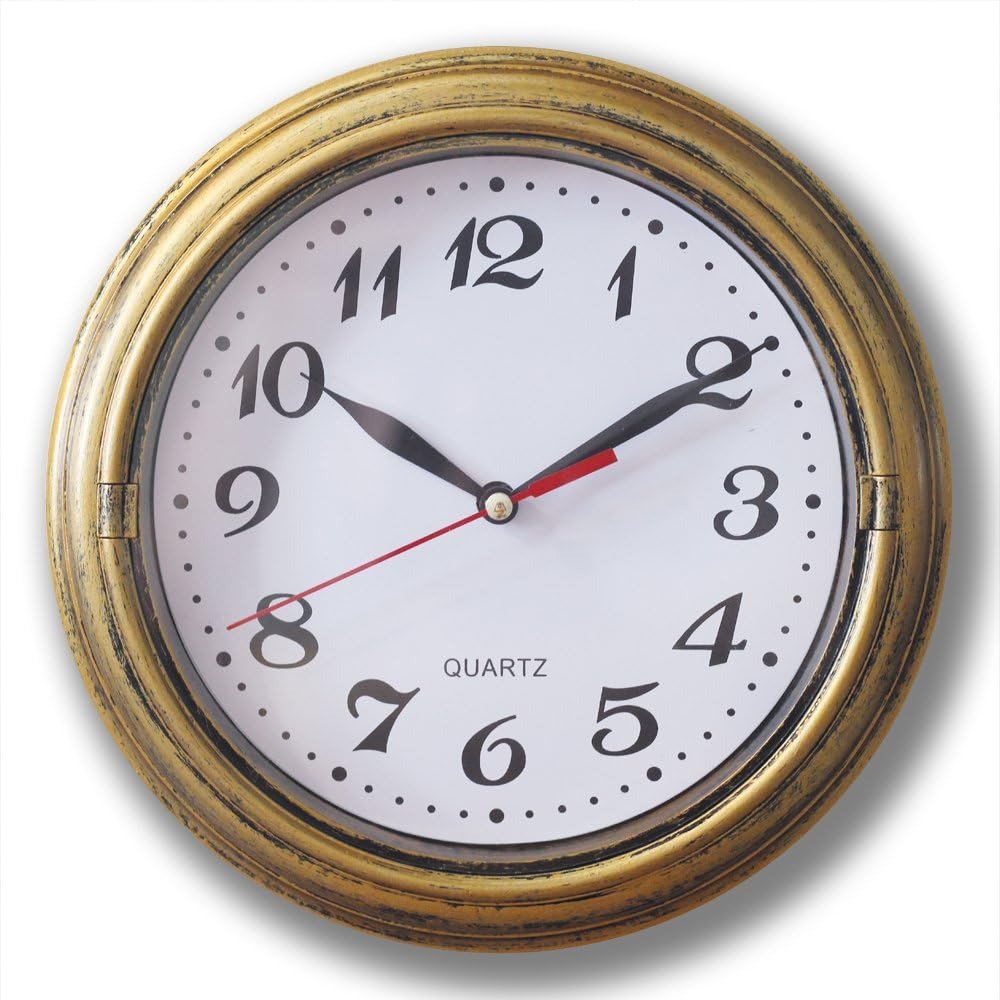 Reloj Pared Decorativo Silencioso Sin Tic Tac 8 Pulgadas Aspecto Metalico Dorado