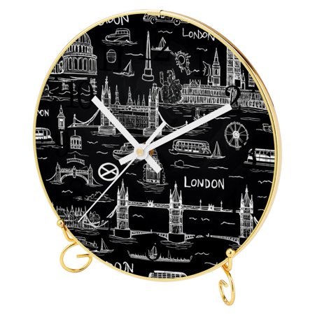 Retro Analog Clock, Desk Clock, Wall Clock, Silent Non Ticking Clock for Bedroom, Living Room, Bedside, Gift Clock, Vintage Buildings London Bridge England