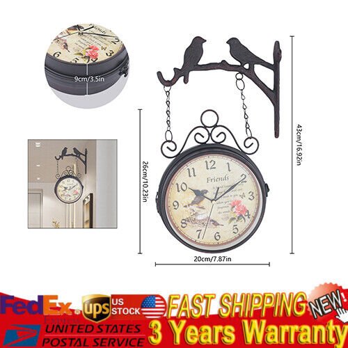 Retro Antique Station Clock Double Sided Hanging Wall Clock Indoor Outdoor Decor