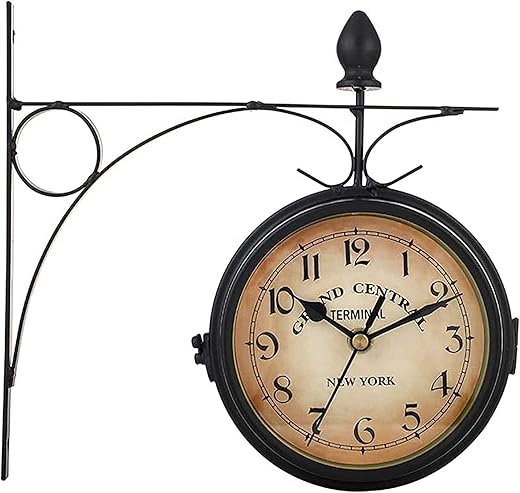 Retro Double-Sided Garden Wall Clock,Vintage Industrial Two Sides Wall Hanging Clock for Indoor Decorative, Antique Style Creative Classic Wall Clocks Decoration Black 5inch