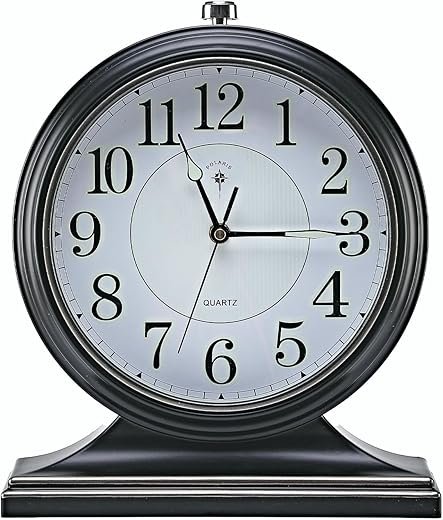 Retro Mantel Décor Desk Clocks, 10-inch Vintage Table Clocks for Fireplace, Easy to Read Clocks for Living Room, Bedroom, Office, Desktop Decoration (Black)