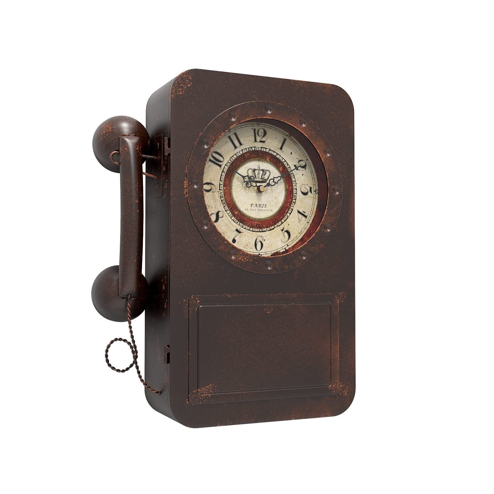 Retro Old Telephone Wall Clock With Hidden Safe Battery Operated Quartz Metal Wa