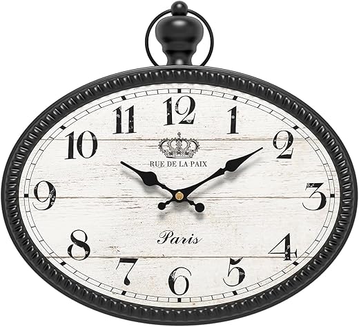 Retro Oval Wall Clock. Black Vintage Antique Style. Battery Operated Decor Wall Clocks for Farmhouse,Kitchen,Bedroom,Bathroom,(10.5