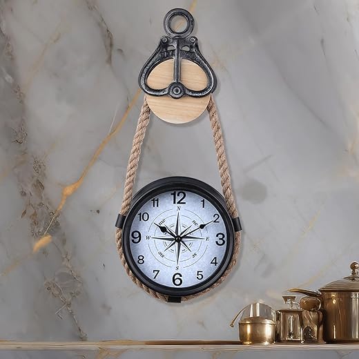 Retro Rust Wall Clock Non Ticking Large Iron Antique Hanging Clocks Vintage Innovative Classic, Silent Quartz Round Clock for Office Bedroom Living Room Decor