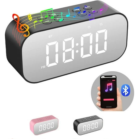 Reyox Mirror Alarm Clock, Digital Clock with Bluetooth Speaker for Heavy Sleepers Adults/Teens with Dual Alarms