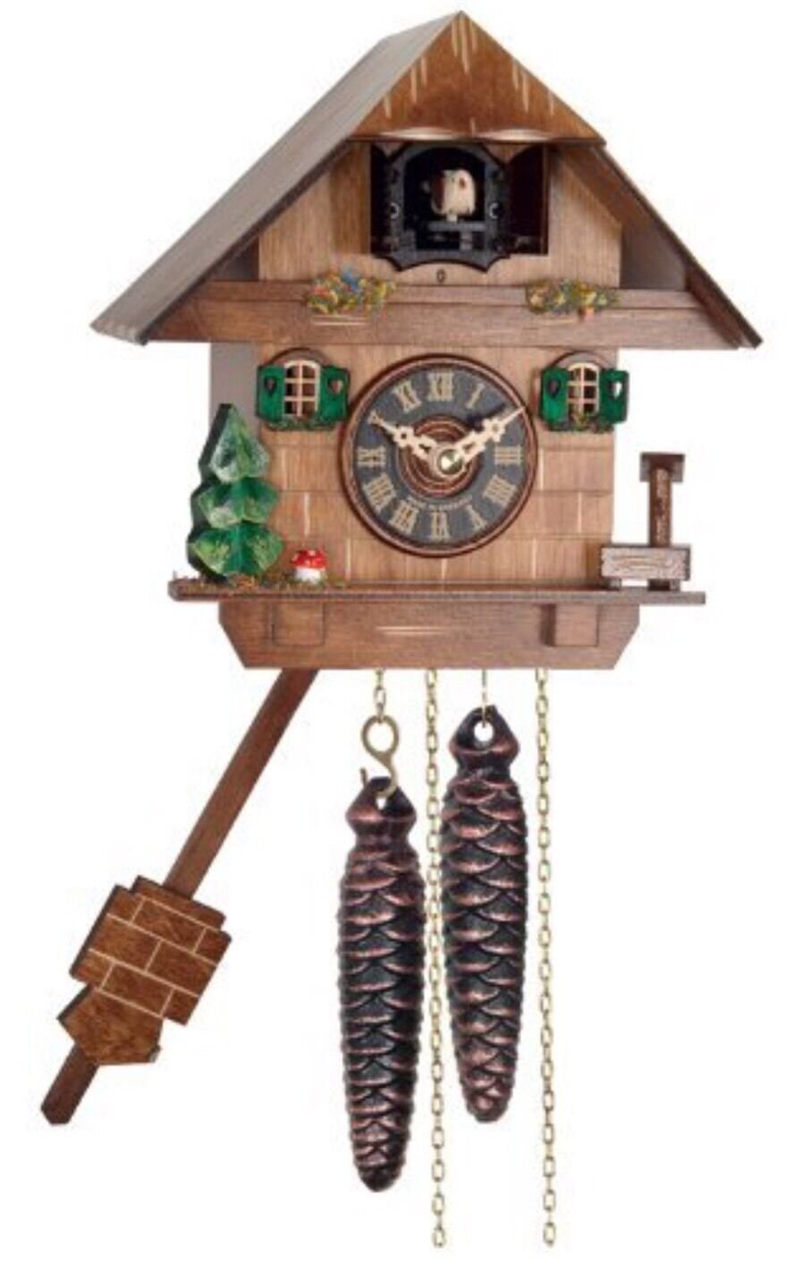 River City Clocks One Day Cuckoo Clock Cottage With Tree,Mushroom And Water Pump