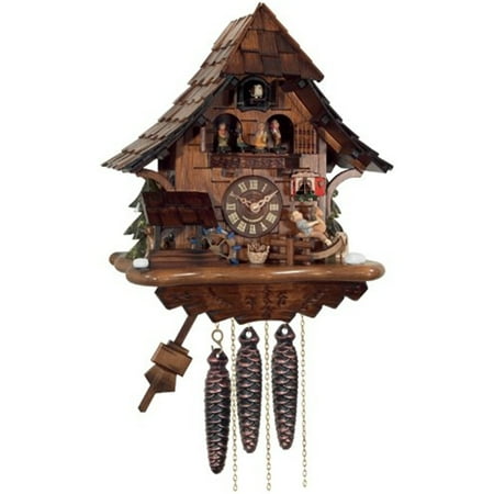 River City Clocks One Day Musical Cuckoo Clock Cottage with Boy on Rocking Horse