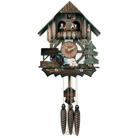 River City Clocks One Day Musical Cuckoo Clock Cottage with Dancers and Moving Waterwheel