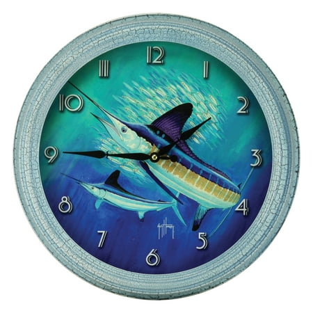 Rivers Edge Products 15 Inch Large Wall Clock, Distressed Analog Clock With Tin Frame, Rustic Wall Clock for Bedroom, Living Room, Bathroom, Kitchen, Office, or Cabin Decor, Marlin