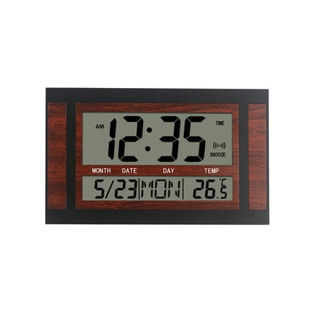 RKZDSR Large LCD Ultra-Quiet Electronic Wall Clock with Date, Time, Alarm Clock, and Temperature Display - Anniversary Reminder Timer - Suitable for Desktop or Wall Mounting