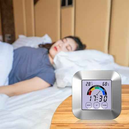 RKZDSR LCD Display Touchpad Alarm Clock - Digital Clock with Temperature and Humidity Screen, Snooze Function, and Electronic Time Management Reminder.