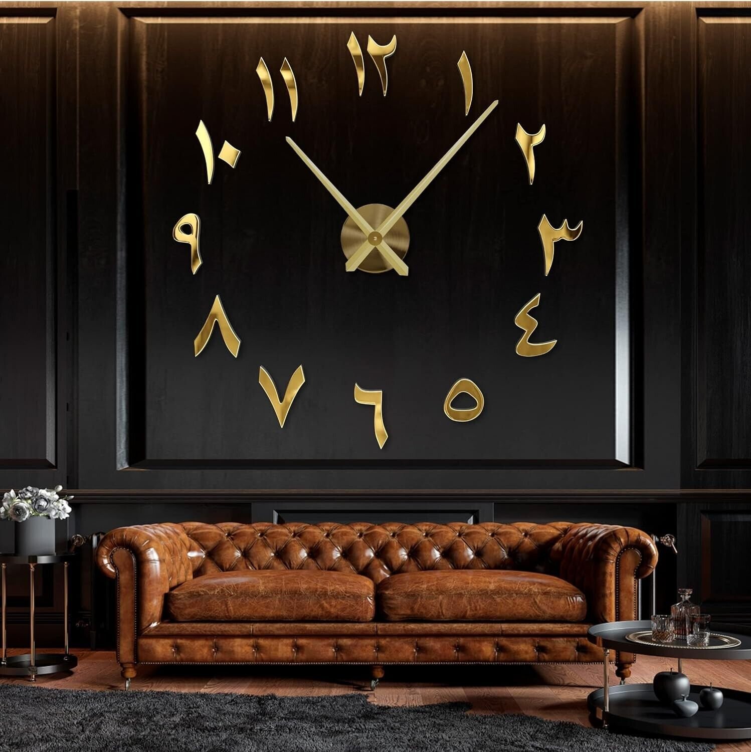 R&M ORIENT 3D Arabic Wall Clock Large Modern Mute DIY Frameless - Decoration Gif