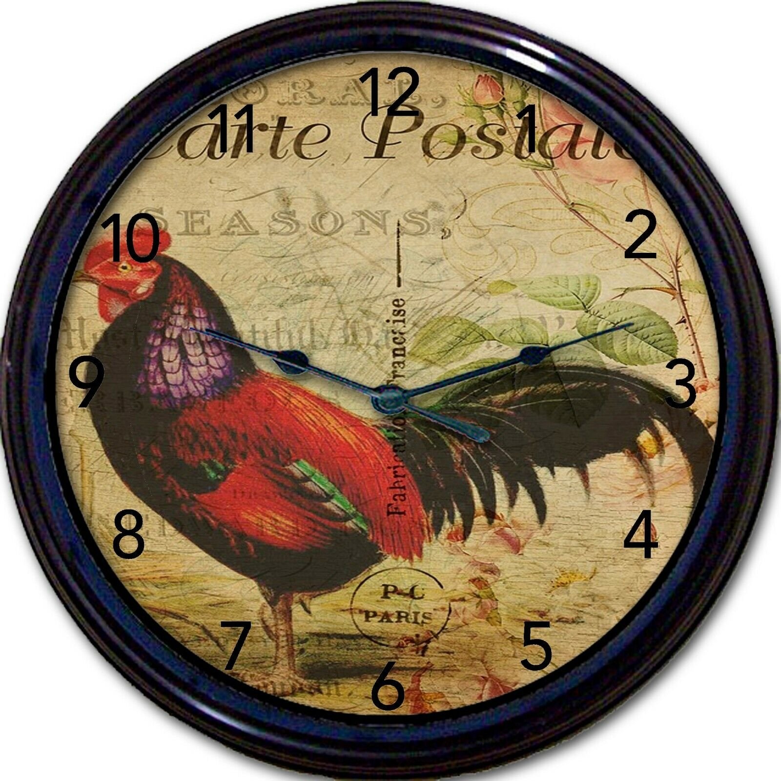Rooster Carte Postale Paris France Post Card Wall Clock Hot Air Balloon French
