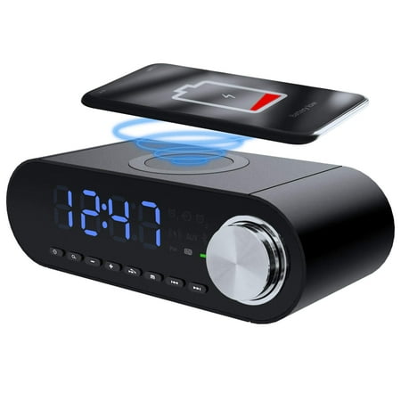 Rosewill Rechargeable Bluetooth Speaker with 10W Wireless Charging Dock, Alarm Clock, and FM Radio, USB Port, (RBWS-20015)