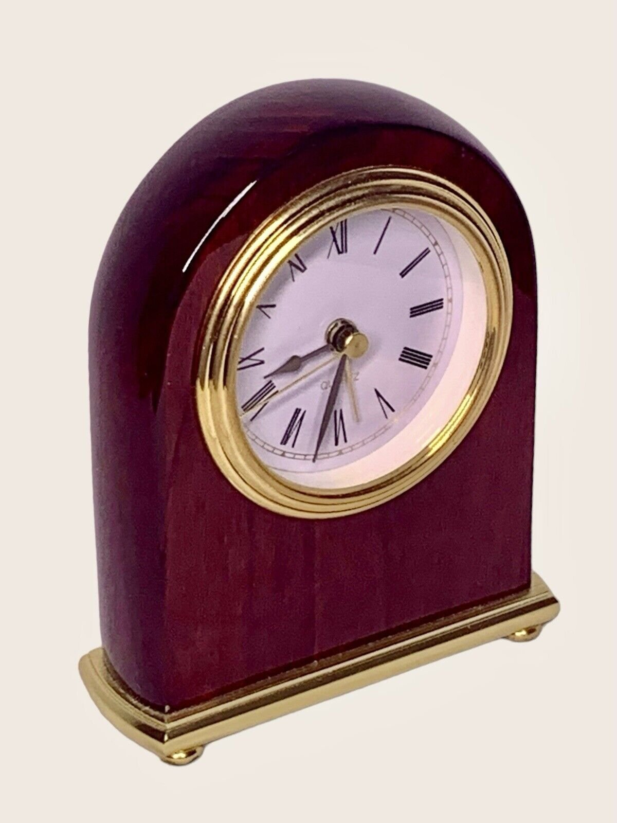 Rosewood Arch Table Quartz Clock Brass Alarm Movement Desk Office Corporate Gift
