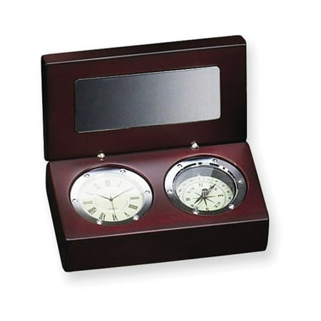 Rosewood Finish Wood Box with Compass and Clock and Engraving Plate QGP4593