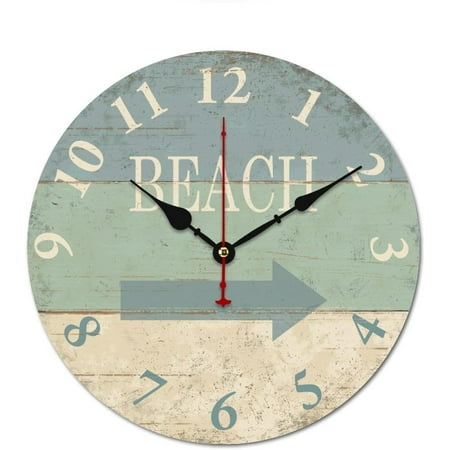 Round Clock Silent Non-Ticking, Beach Arrow Large Vintage Wall Clocks Round Bathroom Wall Clocks Decor For School Home Laundry Room School, Battery Operated (10 Inch)