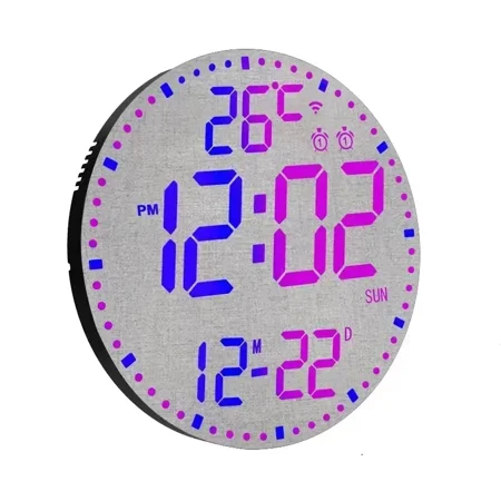 Round LED Smart Digital Clock Wifi Electronic Wall Mounted Clock Multifunctional Modern Design Living Room Decor