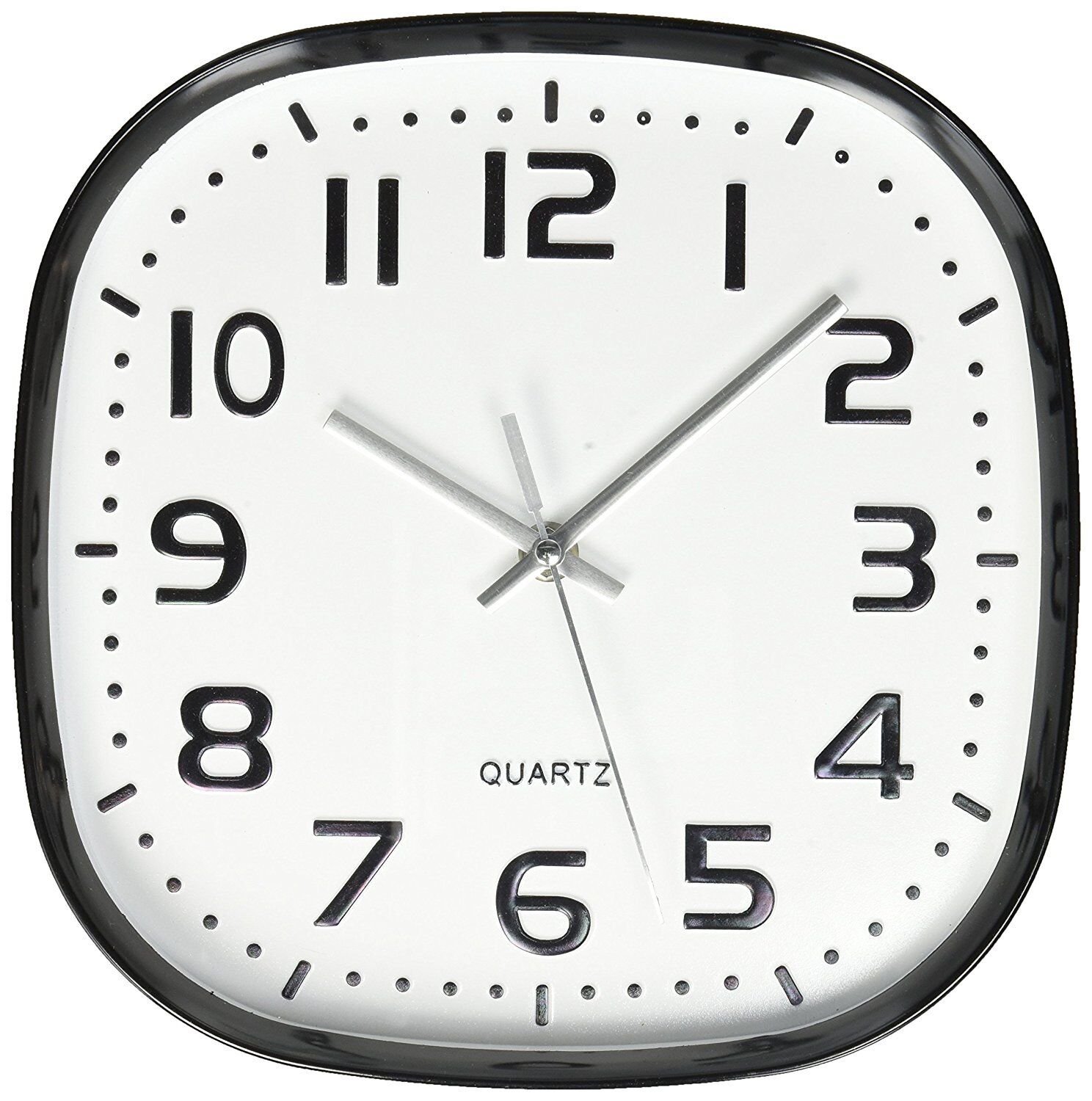 Round Square Wall Clock, Silent Non Ticking ,Quartz Battery, White