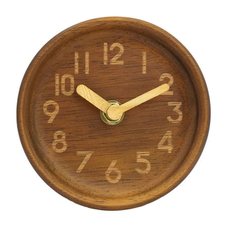 Round Wooden Alarm Clock with Arabic Numerals, Non-Ticking Silent, Backlight, Battery Operated, Nature - Walnut