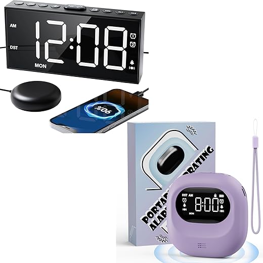 Roxicosly Bed Shaker Alarm Clock+Cordless Vibrating Alarm Clock