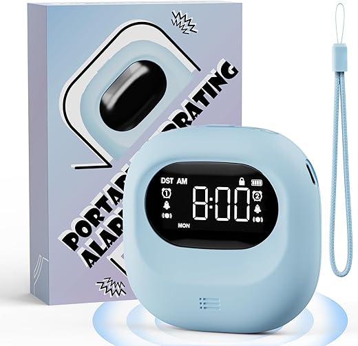 Roxicosly Bed Shaker Alarm Clock, Loud Alarm Clock for Heavy Sleepers, Cordless Travel Vibrating Clock, Dual Alarm with Weekday/Weekend, Battery Operated