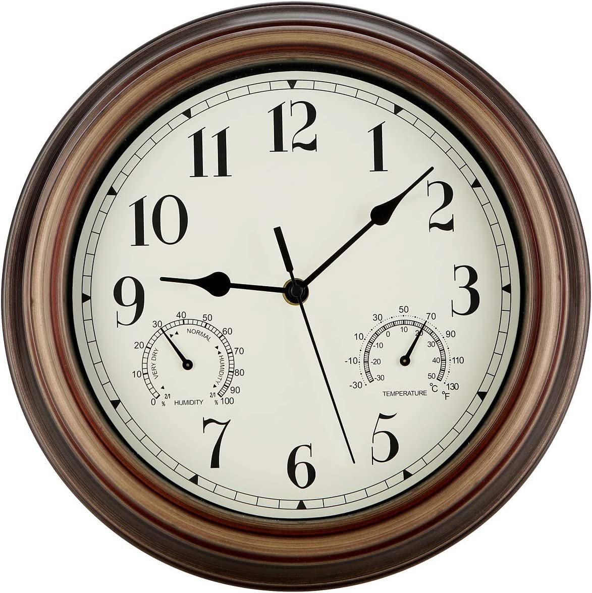 Rsobl 12 Inch Indoor Outdoor Wall Clock Waterproof with Temperature and Humidity